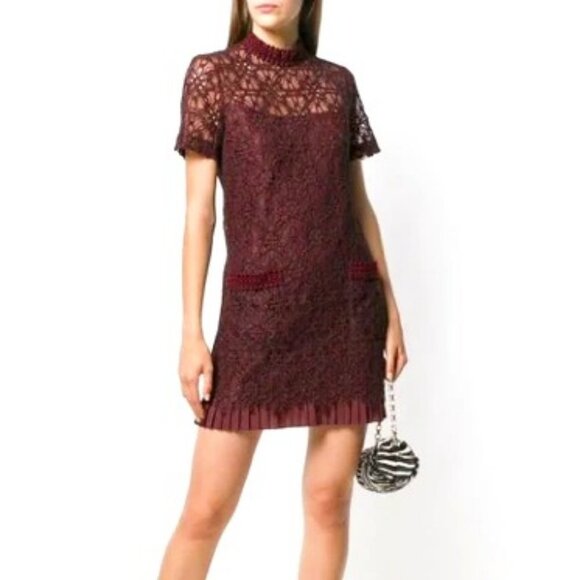 NWT SANDRO Paris Bordaux Floral Lace Mini Shift Dress Short Sleeve 6 MSRP $370 - Picture 1 of 10